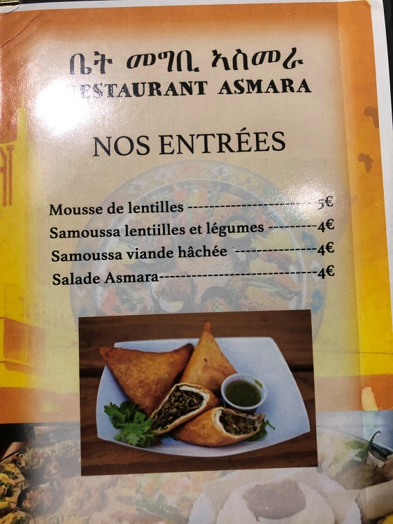 Asmara lyon vegan vegetarian menu