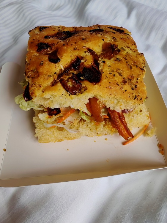 les belles ames vegan focaccia sandwich lunch lyon trip