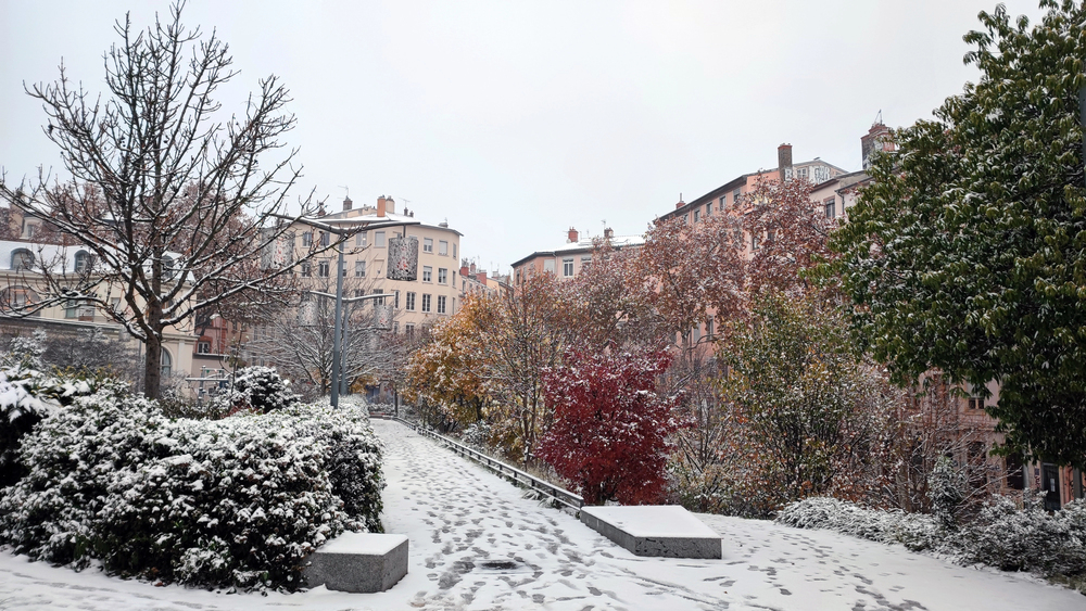 Lyon in winter snow Croix Rousse
