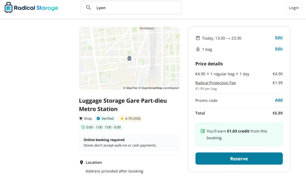 radical storage part dieu booking